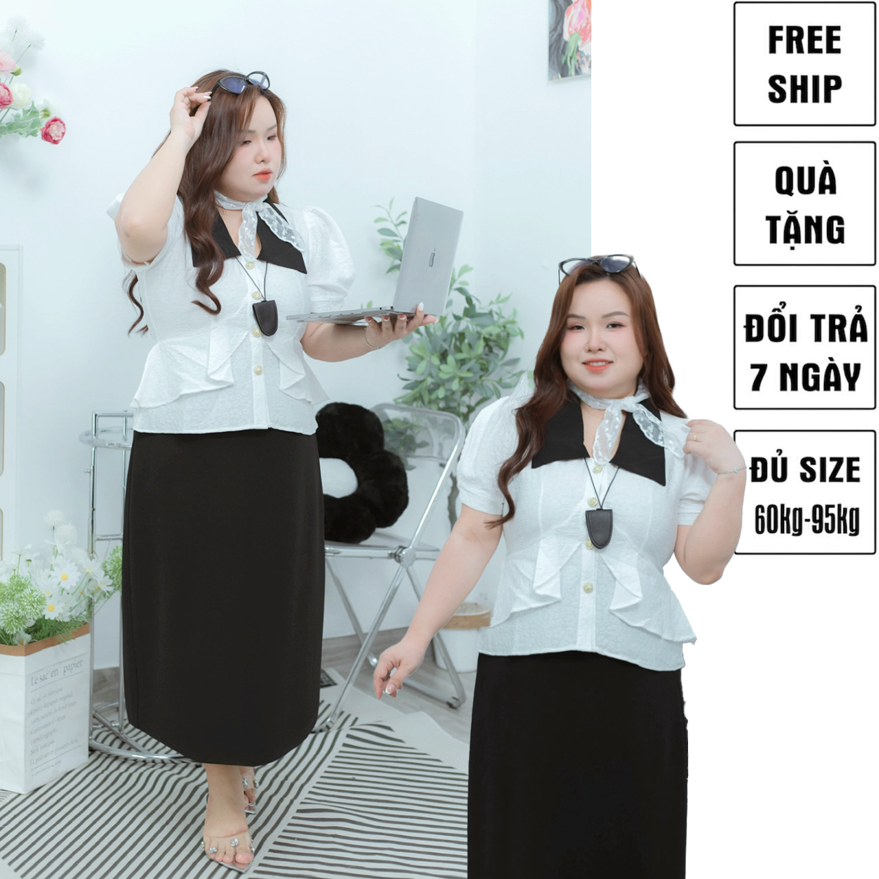 [MUA1TẶNG1]Áo sơ mi peplum công sở 60kg - 95kg bigsize sơ mi mặc đi chơi đi học