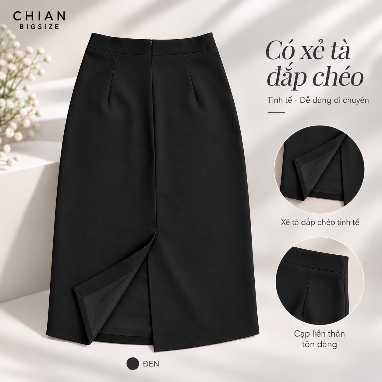 Combo 2 chân váy bút chì công sở bigsize 60kg - 100kg mặc đi làm, đi học đen
