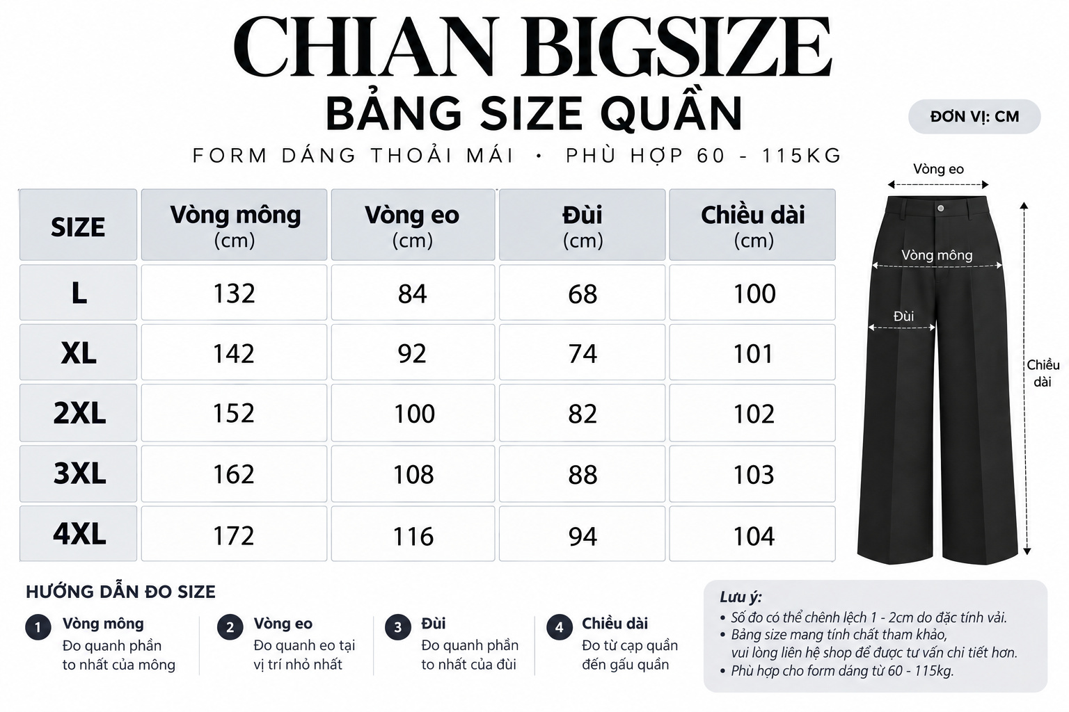 Quần tây bigsize 60kg - 100kg lưng cao ống đứng cao câp phù hợp mặc đi làm, đi học, đi chơi