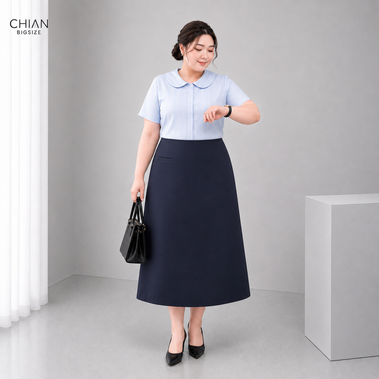 Chân váy công sở bigsize dáng dài qua gối 55kg-95kg mặc đi làm đi tiệc