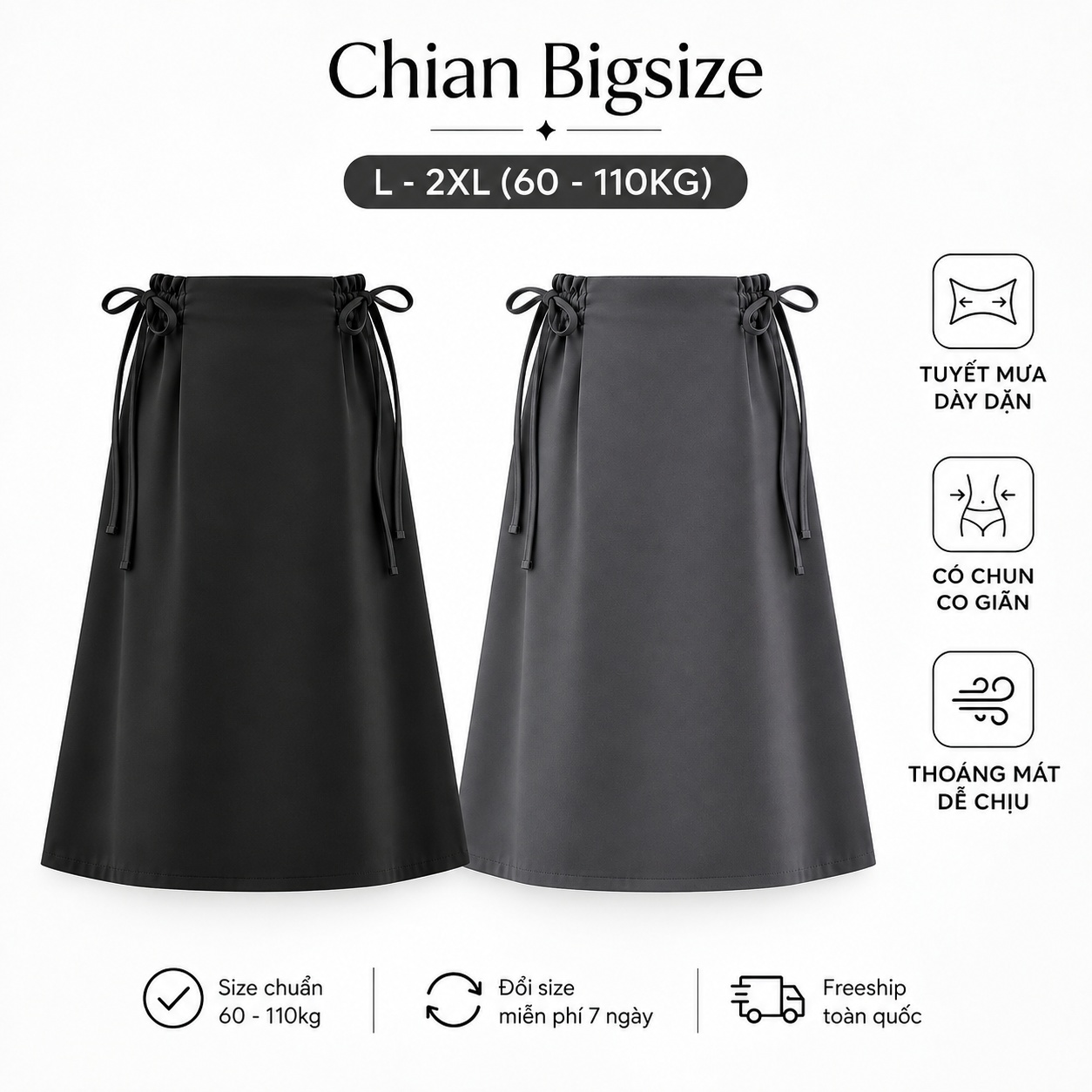 Chân Váy Bigsize Dáng Xòe A 60kg - 100kg Chất Tuyết Mưa Lót Lụa Co Giãn Nhẹ
