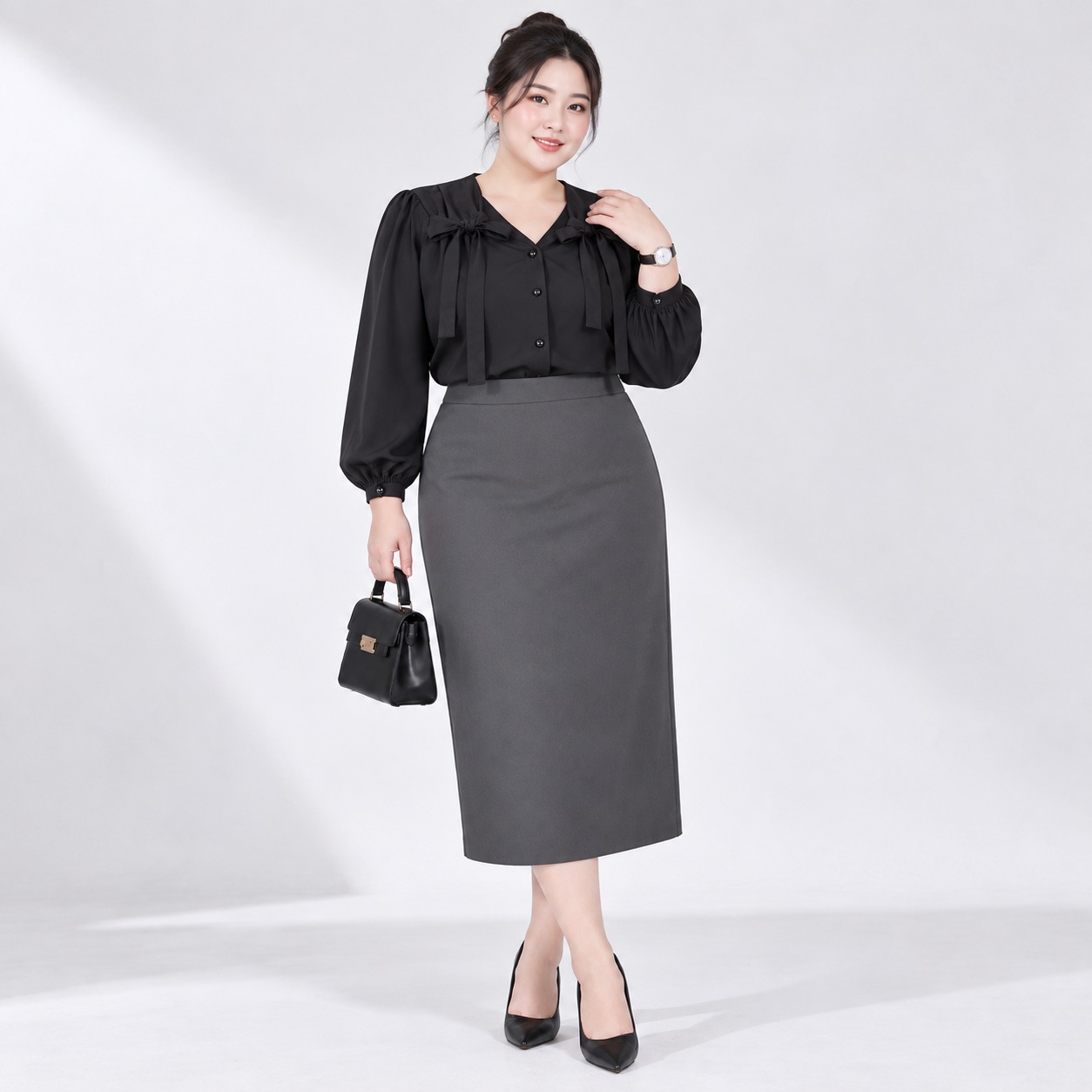 Áo sơ mi cột nơ vai bigsize 55Kg - 95kg áo sơ mi bigsize công sở áo sơ mi dễ thương