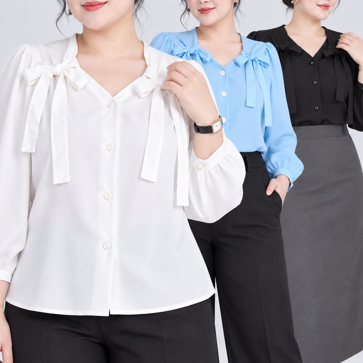 Áo sơ mi cột nơ vai bigsize 55Kg - 95kg áo sơ mi bigsize công sở áo sơ mi dễ thương
