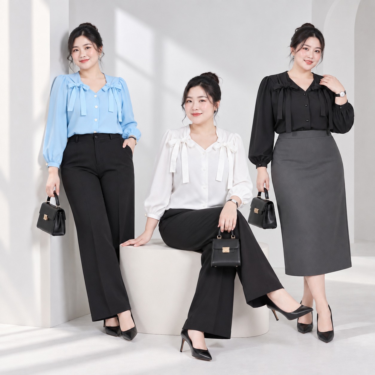 Áo sơ mi cột nơ vai bigsize 55Kg - 95kg áo sơ mi bigsize công sở áo sơ mi dễ thương