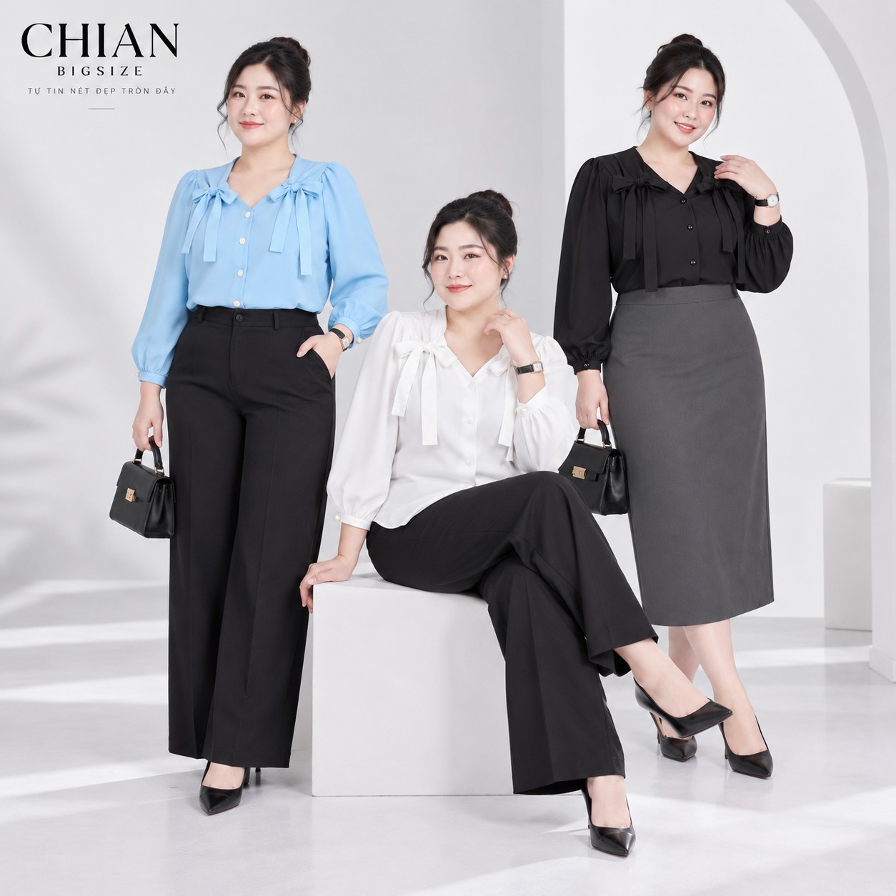 Áo sơ mi cột nơ vai bigsize 55Kg - 95kg áo sơ mi bigsize công sở áo sơ mi dễ thương