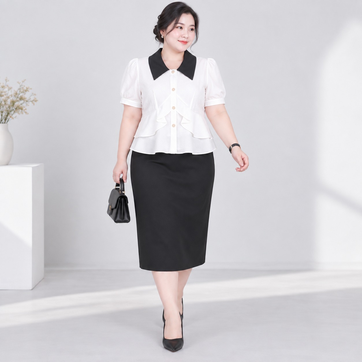 Áo sơ mi peplum công sở 60kg - 95kg bigsize sơ mi mặc đi chơi đi học