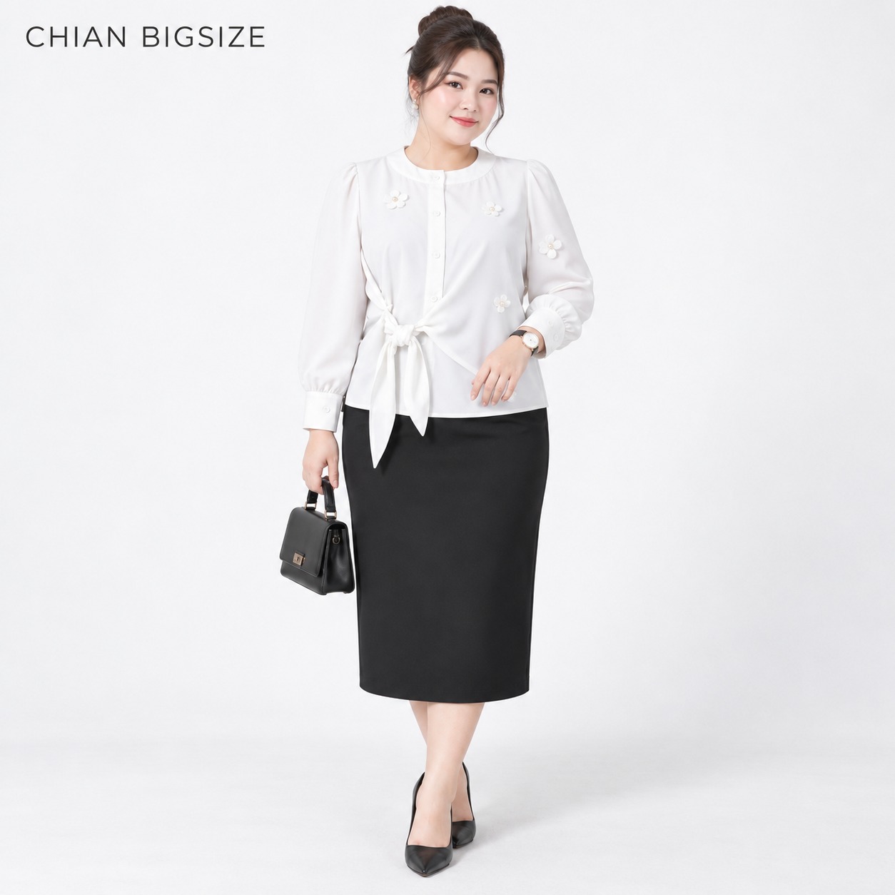 Áo sơ mi nữ bigsize 60kg - 100kg kiểu dáng cột eo thanh lịch phù hợp mặc đi làm đi chơi
