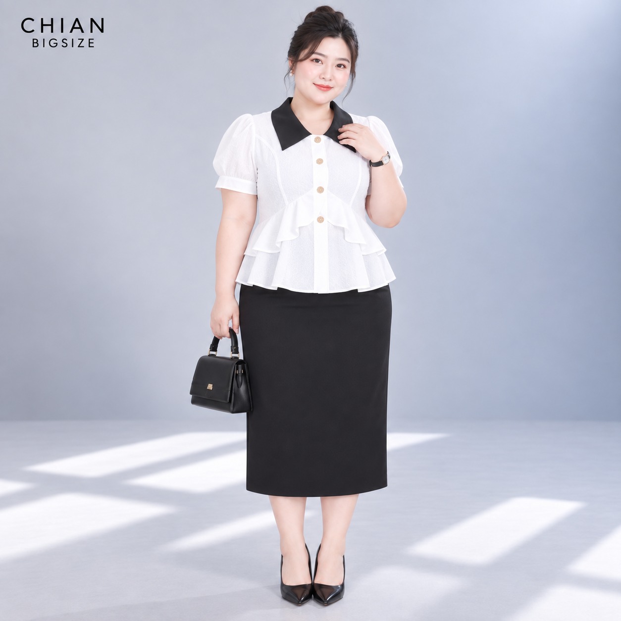 Áo sơ mi peplum công sở 60kg - 95kg bigsize sơ mi mặc đi chơi đi học