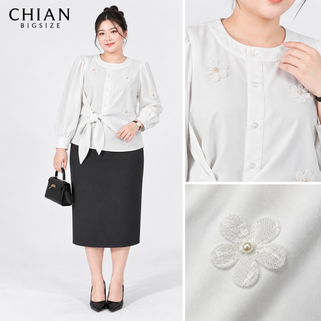 Áo sơ mi nữ bigsize 60kg - 100kg kiểu dáng cột eo thanh lịch phù hợp mặc đi làm đi chơi