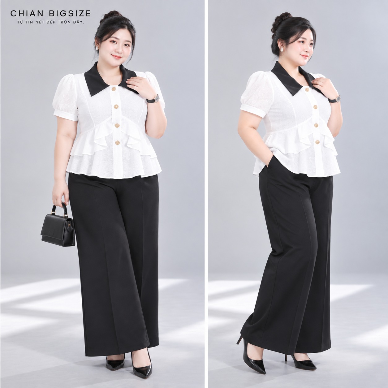 Áo sơ mi peplum công sở 60kg - 95kg bigsize sơ mi mặc đi chơi đi học