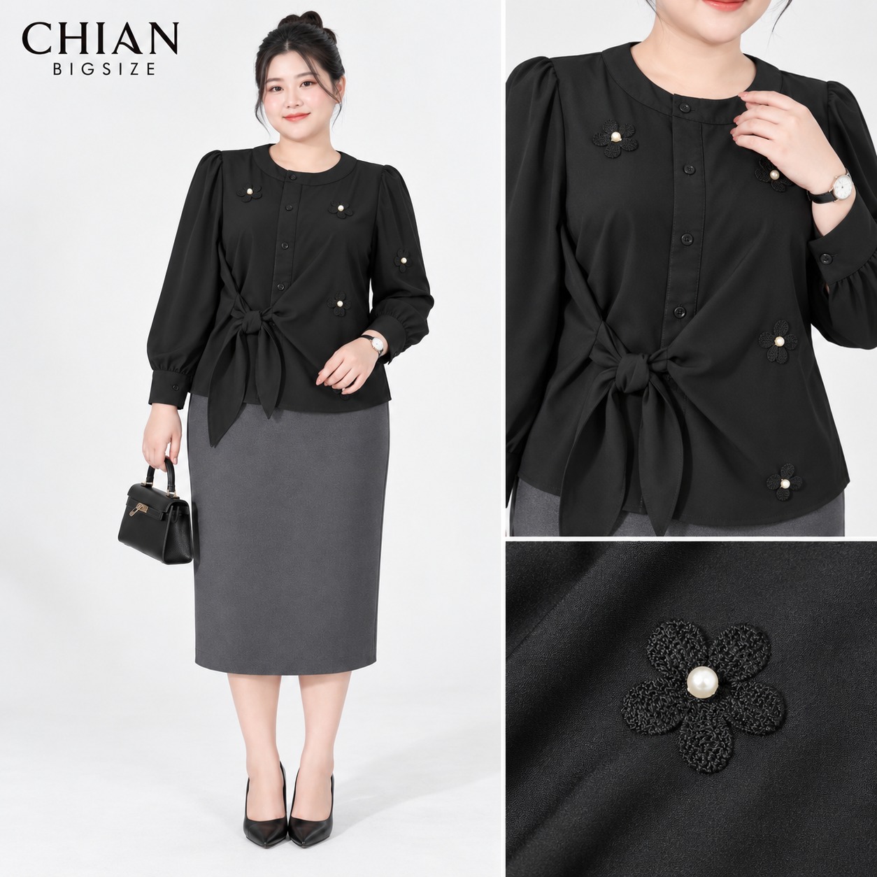 Áo sơ mi nữ bigsize 60kg - 100kg kiểu dáng cột eo thanh lịch phù hợp mặc đi làm đi chơi