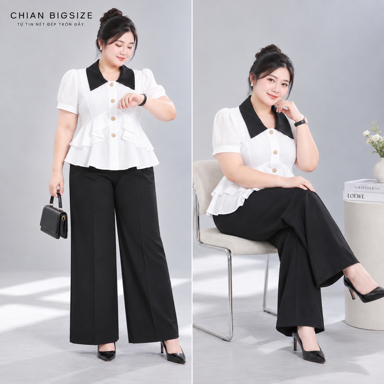 Áo sơ mi peplum công sở 60kg - 95kg bigsize sơ mi mặc đi chơi đi học