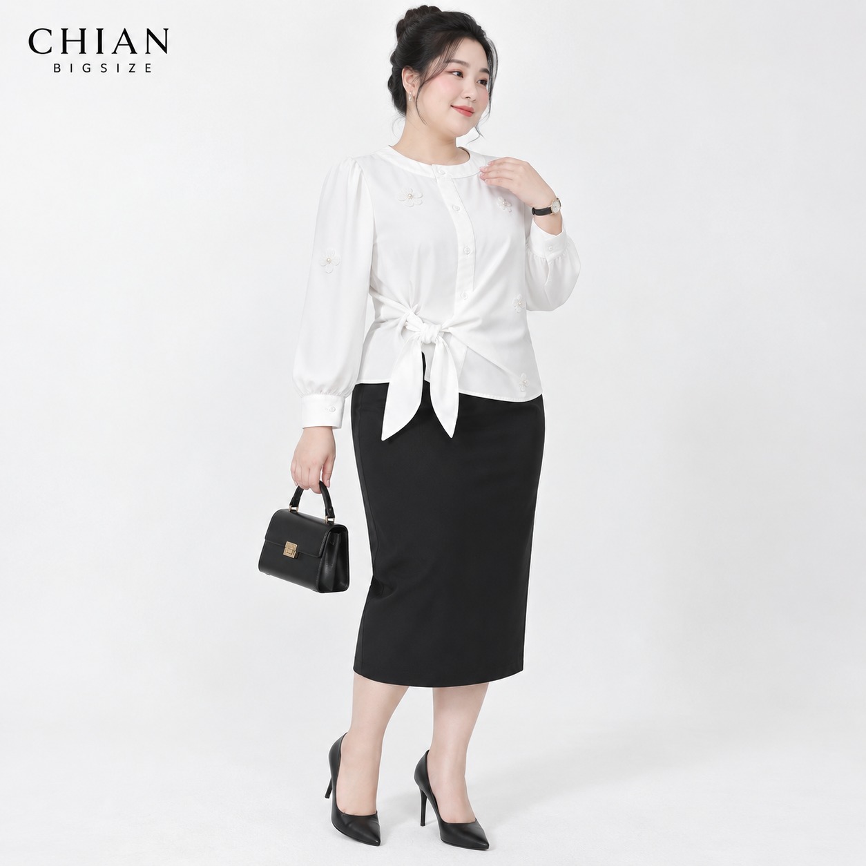 Áo sơ mi nữ bigsize 60kg - 100kg kiểu dáng cột eo thanh lịch phù hợp mặc đi làm đi chơi