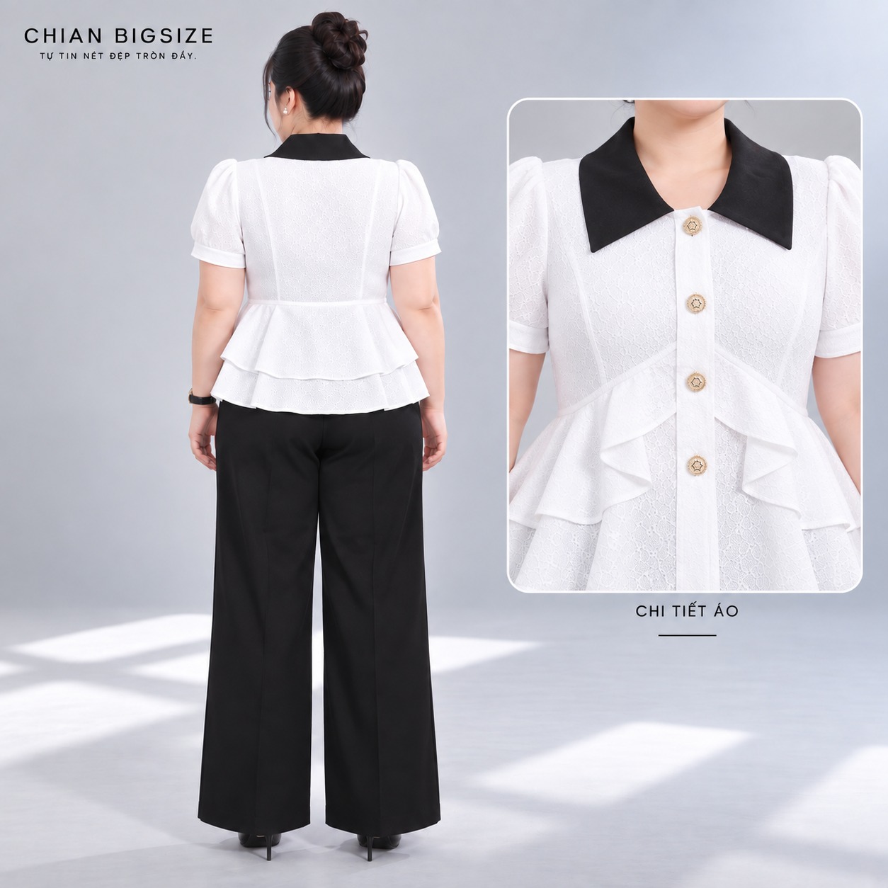 Áo sơ mi peplum công sở 60kg - 95kg bigsize sơ mi mặc đi chơi đi học