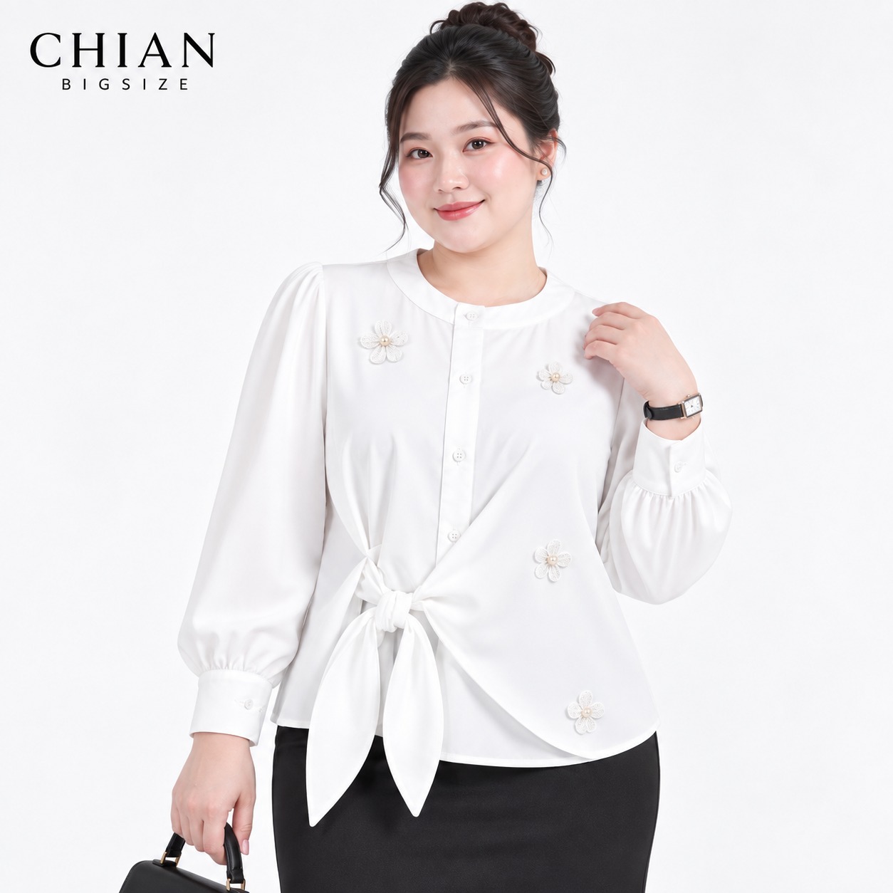 Áo sơ mi nữ bigsize 60kg - 100kg kiểu dáng cột eo thanh lịch phù hợp mặc đi làm đi chơi