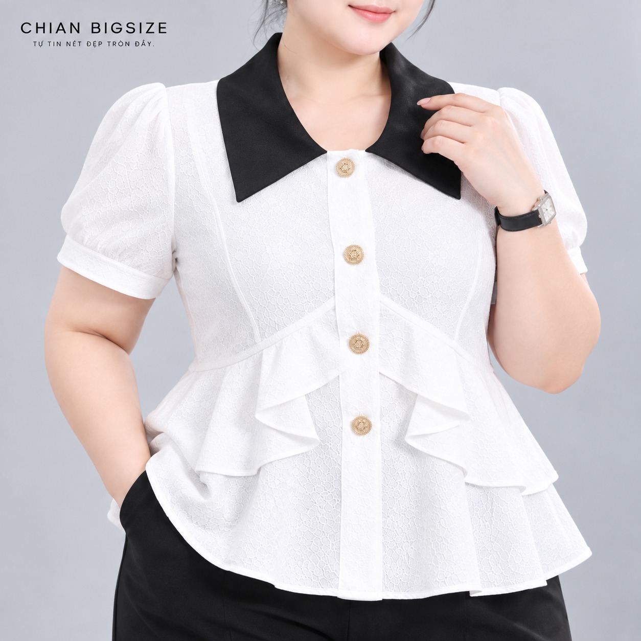 Áo sơ mi peplum công sở 60kg - 95kg bigsize sơ mi mặc đi chơi đi học