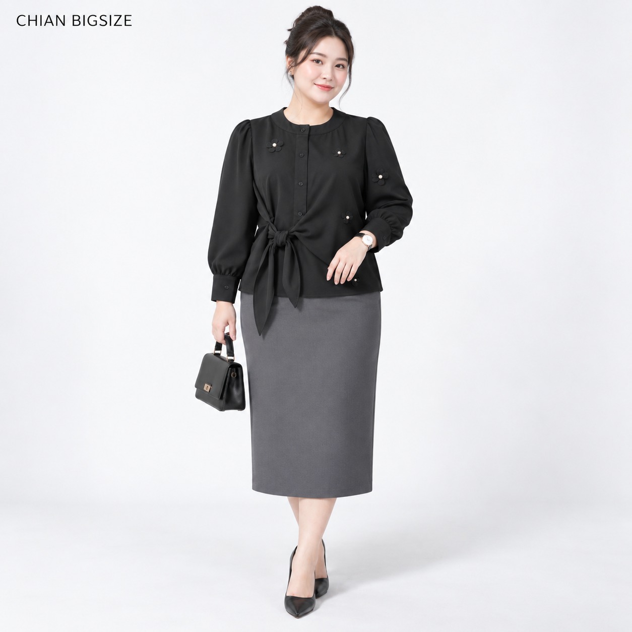 Áo sơ mi nữ bigsize 60kg - 100kg kiểu dáng cột eo thanh lịch phù hợp mặc đi làm đi chơi