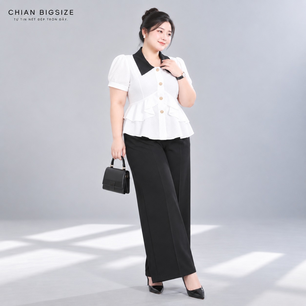 Áo sơ mi peplum công sở 60kg - 95kg bigsize sơ mi mặc đi chơi đi học