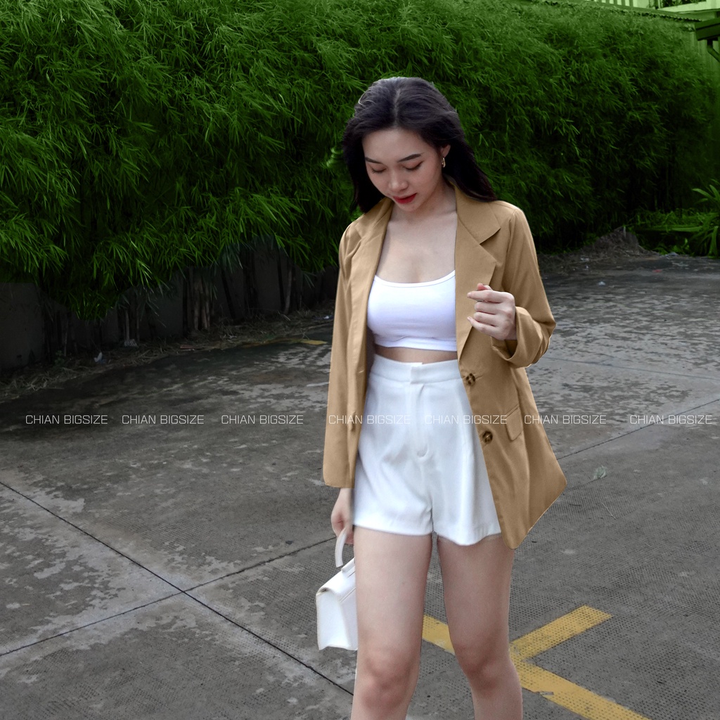 Áo blazer nữ 2 lớp màu nâu tây CHIAN bigsize