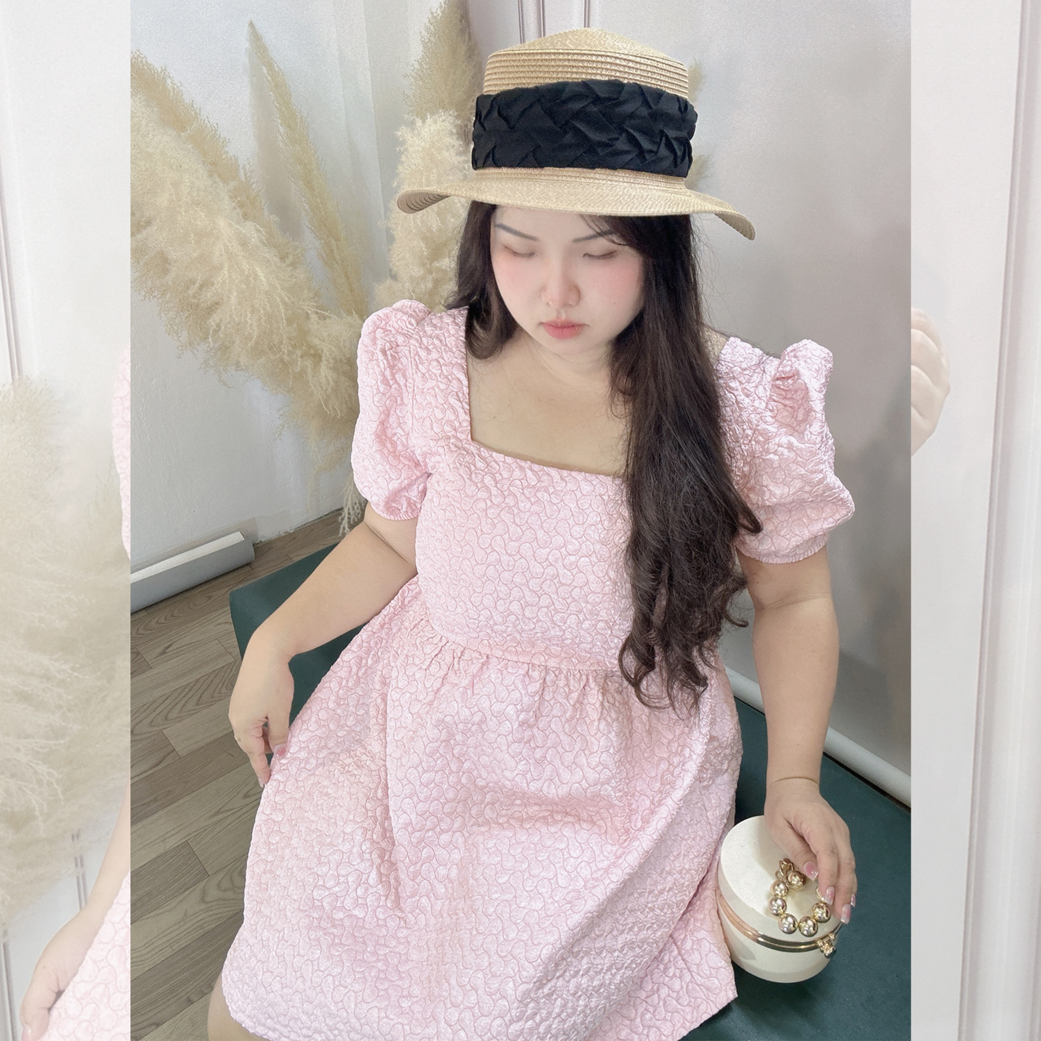 Đầm gấm xốp nơ lưng bigsize 60kg - 95kg mặc đi tiệc đi chơi