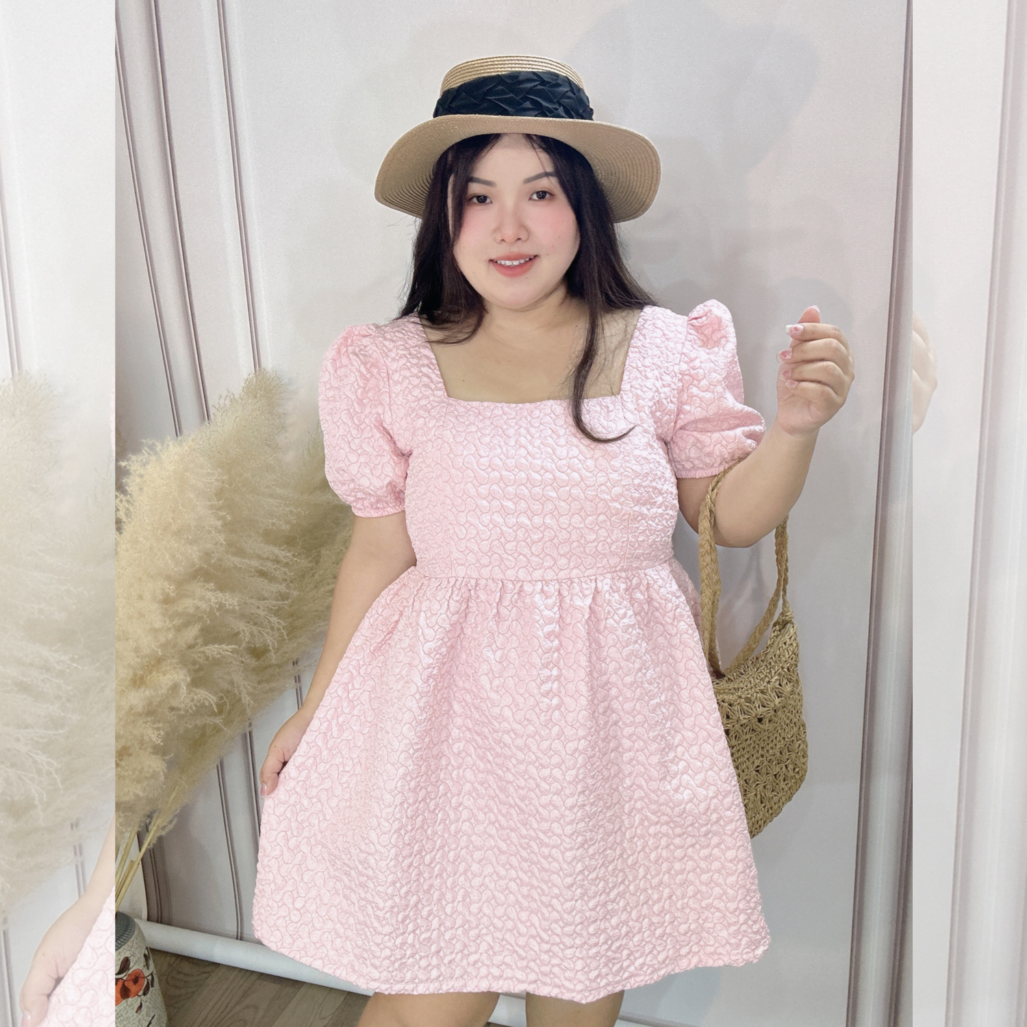 Đầm gấm xốp nơ lưng bigsize 60kg - 95kg mặc đi tiệc đi chơi