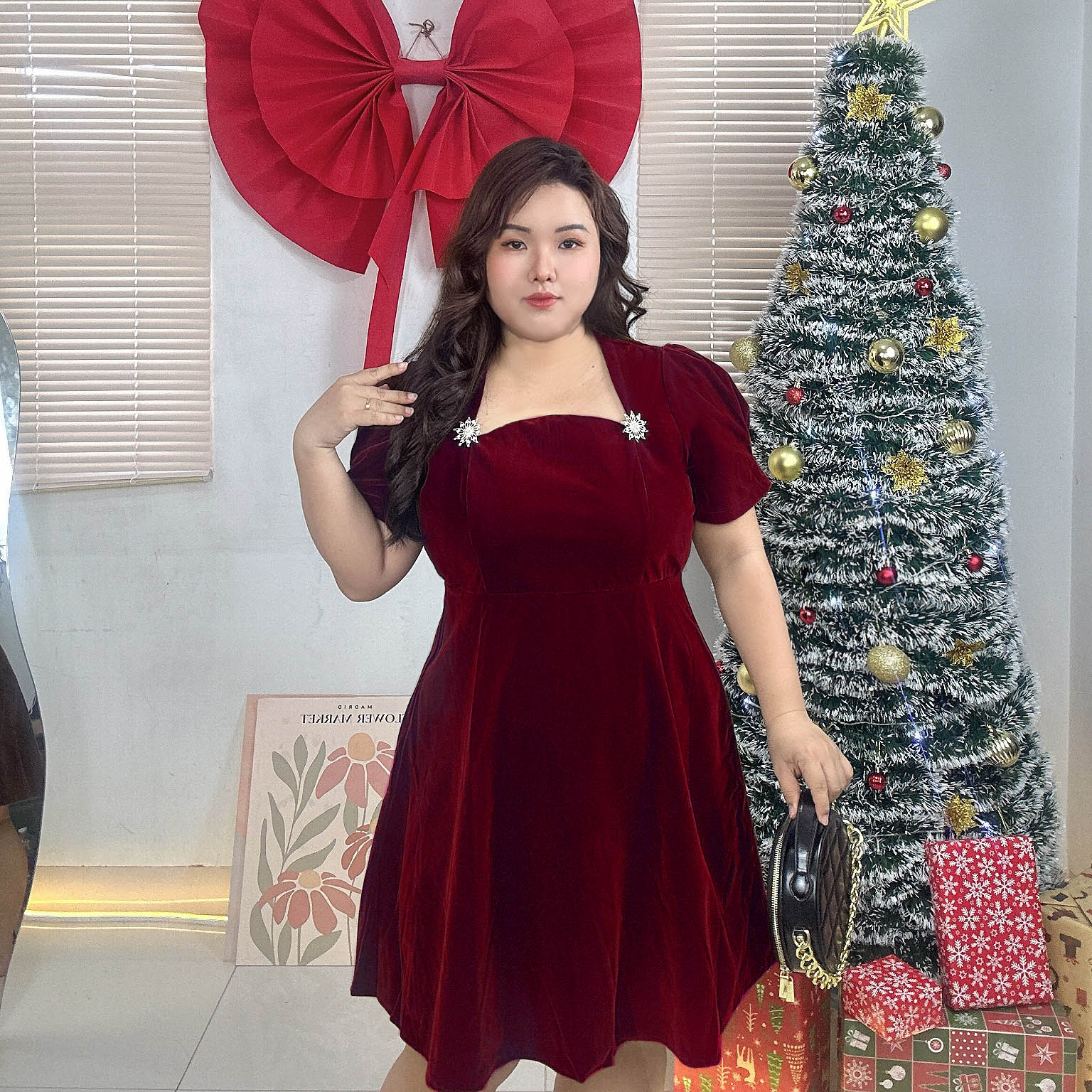 Đầm nhung kem tag đá cao cấp bigsize 60kg - 95kg