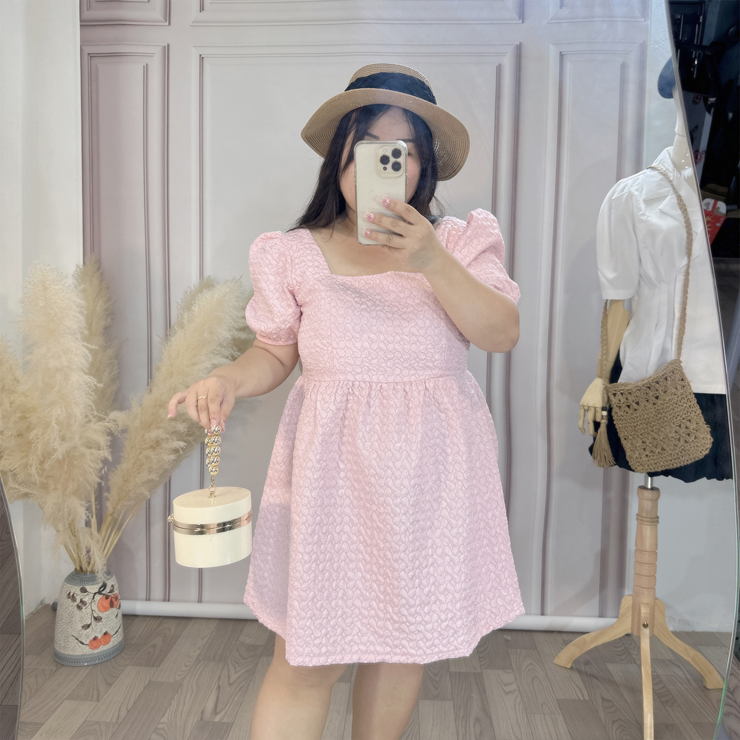 Đầm gấm xốp nơ lưng bigsize 60kg - 95kg mặc đi tiệc đi chơi