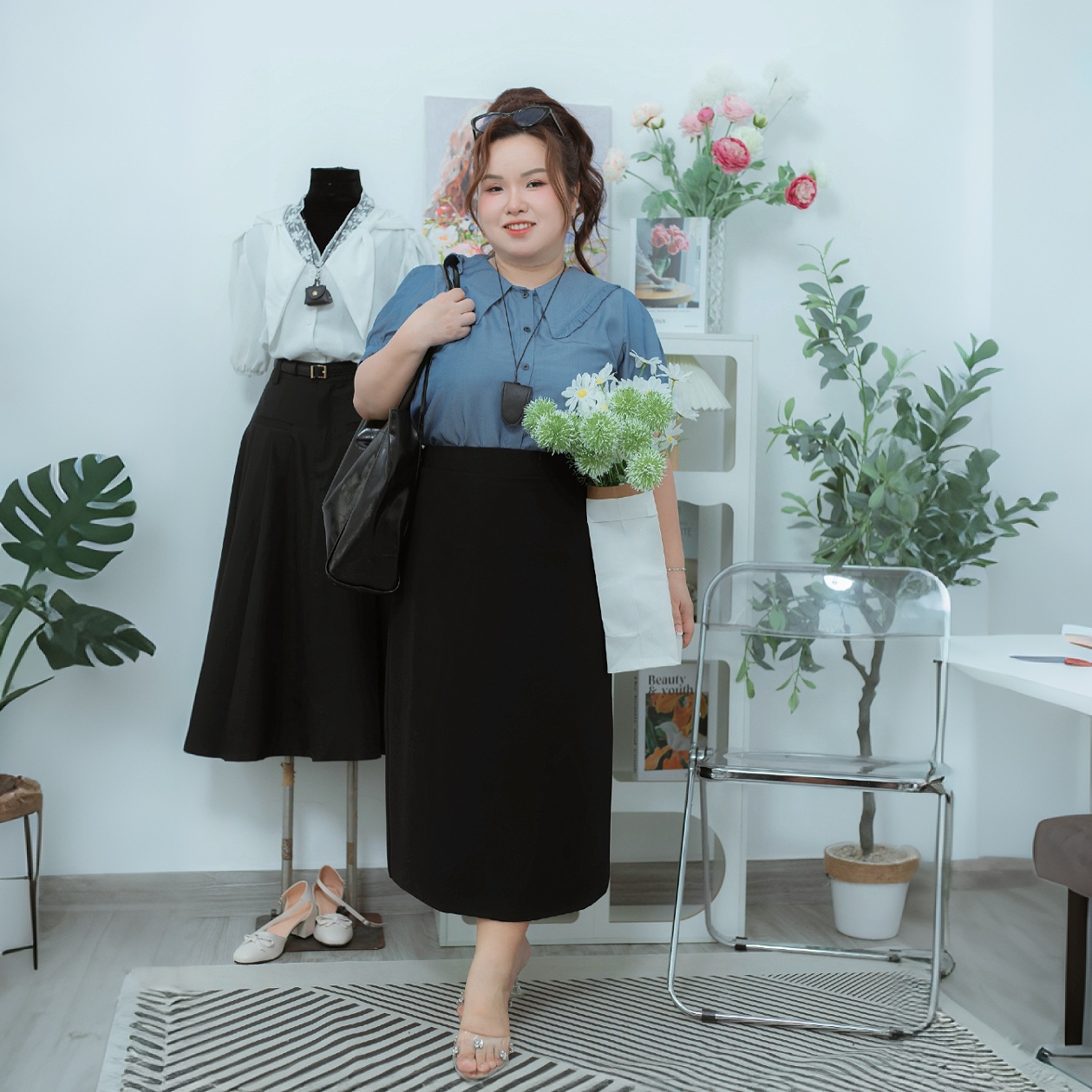 Sơ mi jean bigsize 60kg - 95kg đi chơi đi làm công sở bigsize