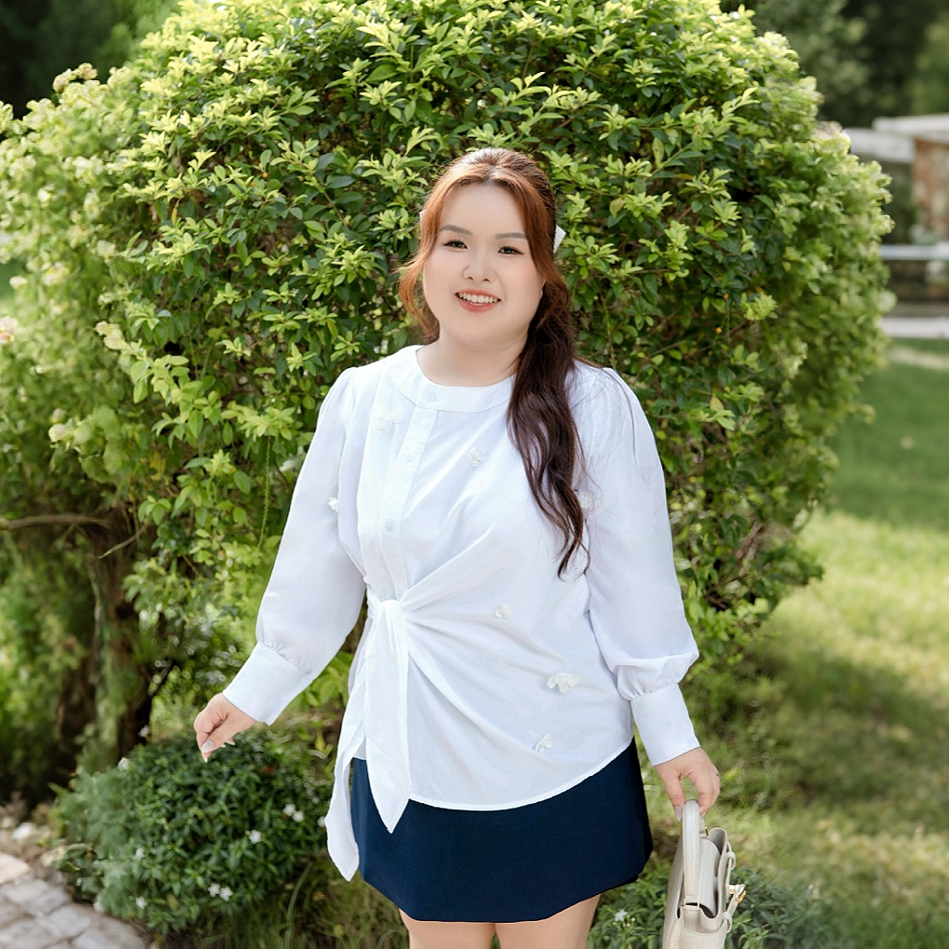 Áo sơ mi nữ bigsize 60kg - 100kg kiểu dáng cột eo thanh lịch phù hợp mặc đi làm đi chơi