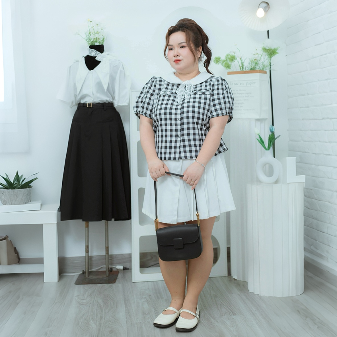 Áo sơ mi caro cổ sen bigsize 60kkg-90kg mặc công sở đi làm đi chơi