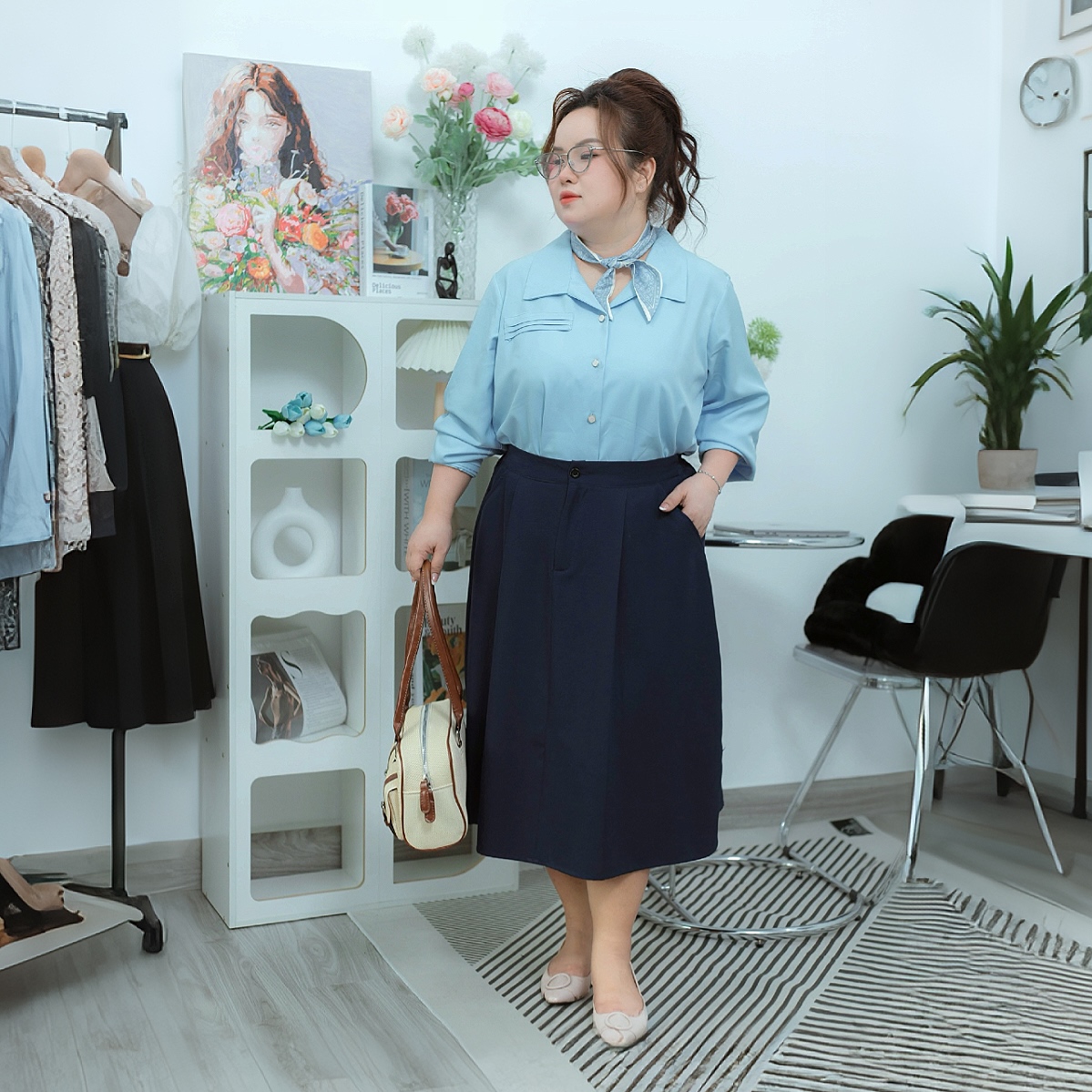 Aó sơ mi bigsize 60kg - 95kgkg kiểu dáng basic phù hợp mặc đi làm , đi dạy.