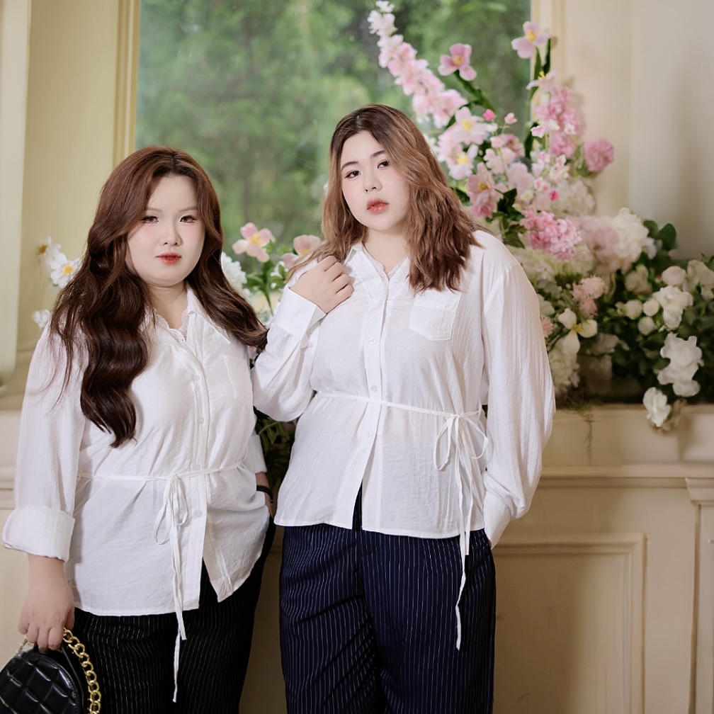 Aó sơ mi bigsize 60kg-100kg phối ren phom dáng basic phù hợp mặc đi làm đi chơi