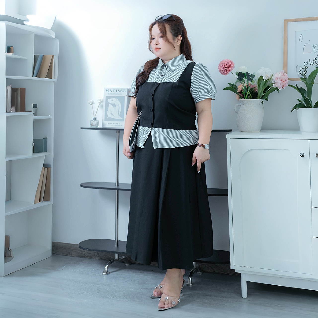 Áo sơ mi nữ Bigsize 60kg - 90kg Dáng Giả Gile Phối Sọc