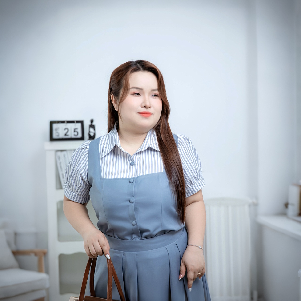Áo sơ mi nữ Bigsize 60kg - 90kg Dáng Giả Gile Phối Sọc