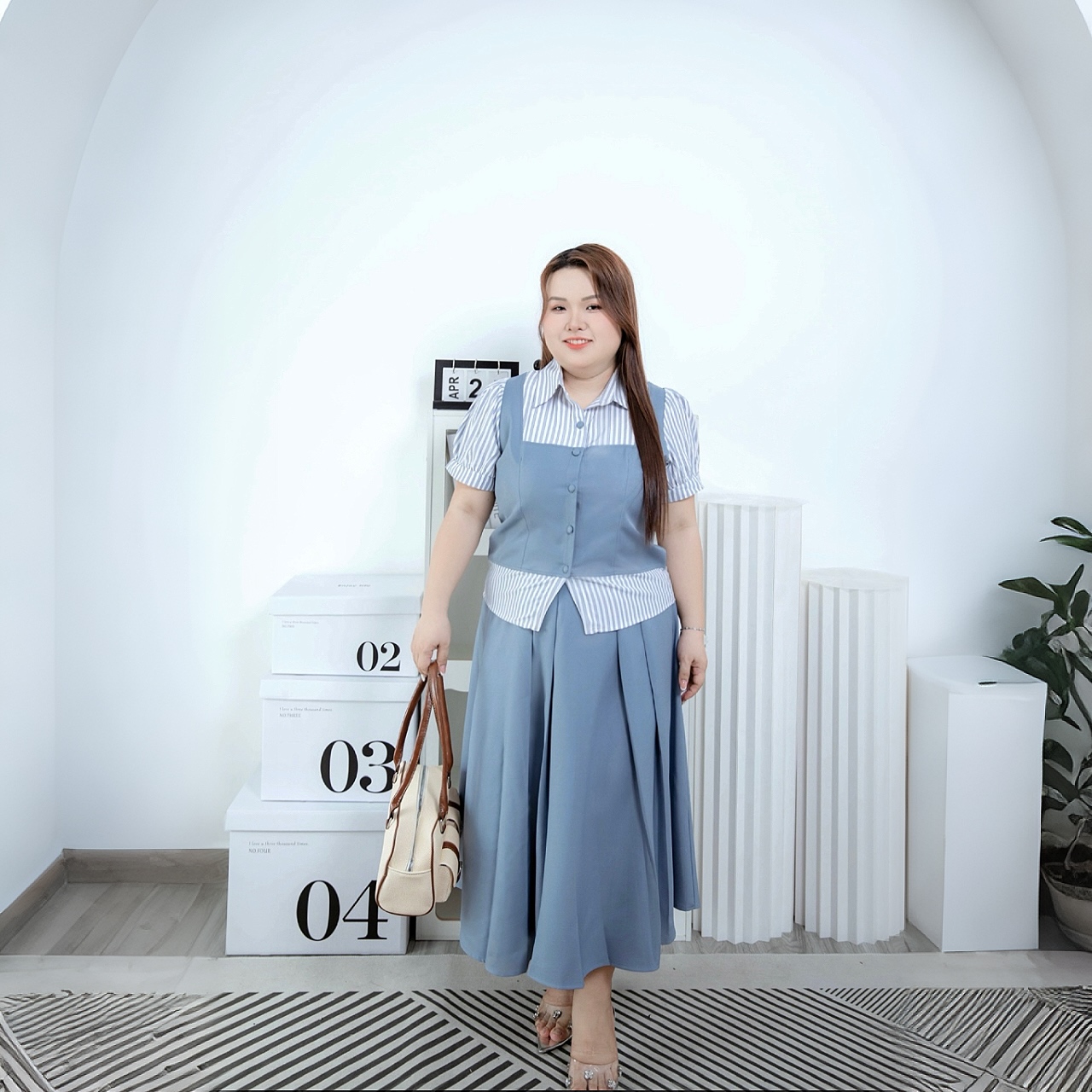 Áo sơ mi nữ Bigsize 60kg - 90kg Dáng Giả Gile Phối Sọc