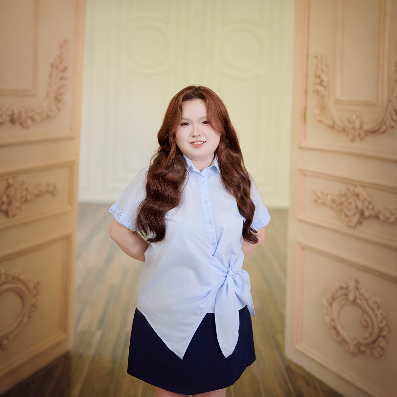 Áo sơ mi nữ bigsize 60kg-100kg kiểu dáng cột eo tay ngắn chất cotton mát mềm mịn phù hợp mặc đi làm, đi học, đi chơi