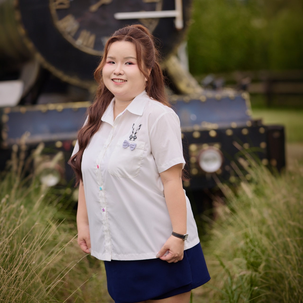 Áo sơ mi trắng nữ bigsize 60kg - 100kg đính thỏ và nơ