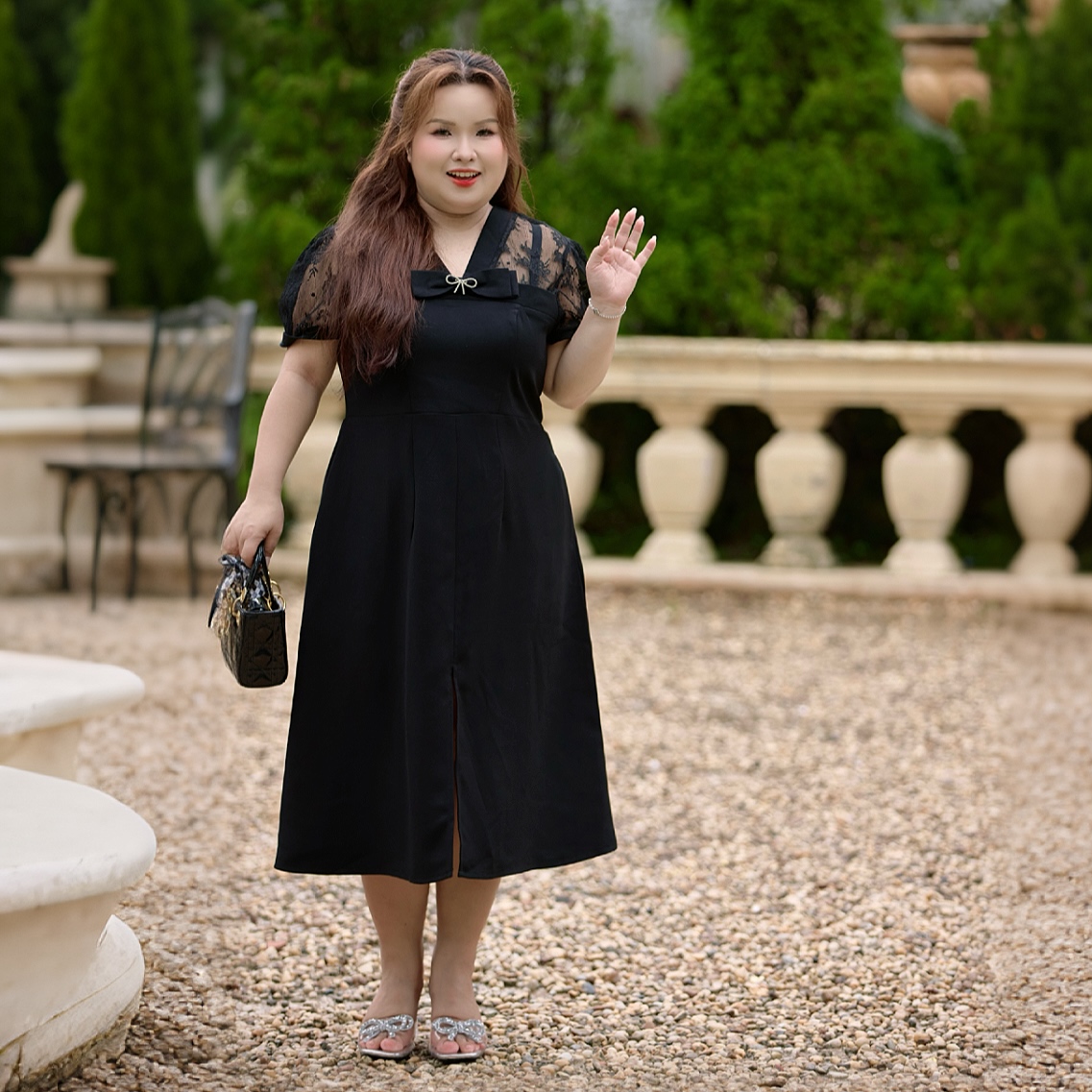 CA030016 Đầm nữ bigsize 60kg - 100kg chất liệu tuyết mưa phối ren đính tag đá co giãn nhẹ có túi phù hợp mặc đi làm, đi học , đi chơi