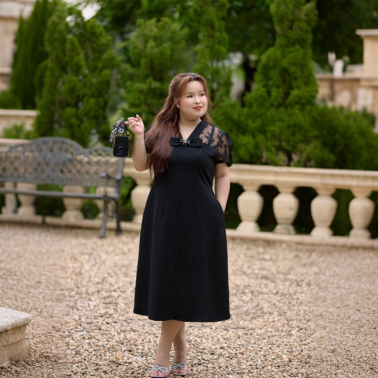 CA030016 Đầm nữ bigsize 60kg - 100kg chất liệu tuyết mưa phối ren đính tag đá co giãn nhẹ có túi phù hợp mặc đi làm, đi học , đi chơi