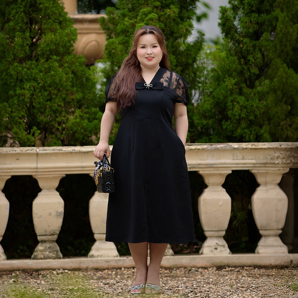 CA030016 Đầm nữ bigsize 60kg - 100kg chất liệu tuyết mưa phối ren đính tag đá co giãn nhẹ có túi phù hợp mặc đi làm, đi học , đi chơi