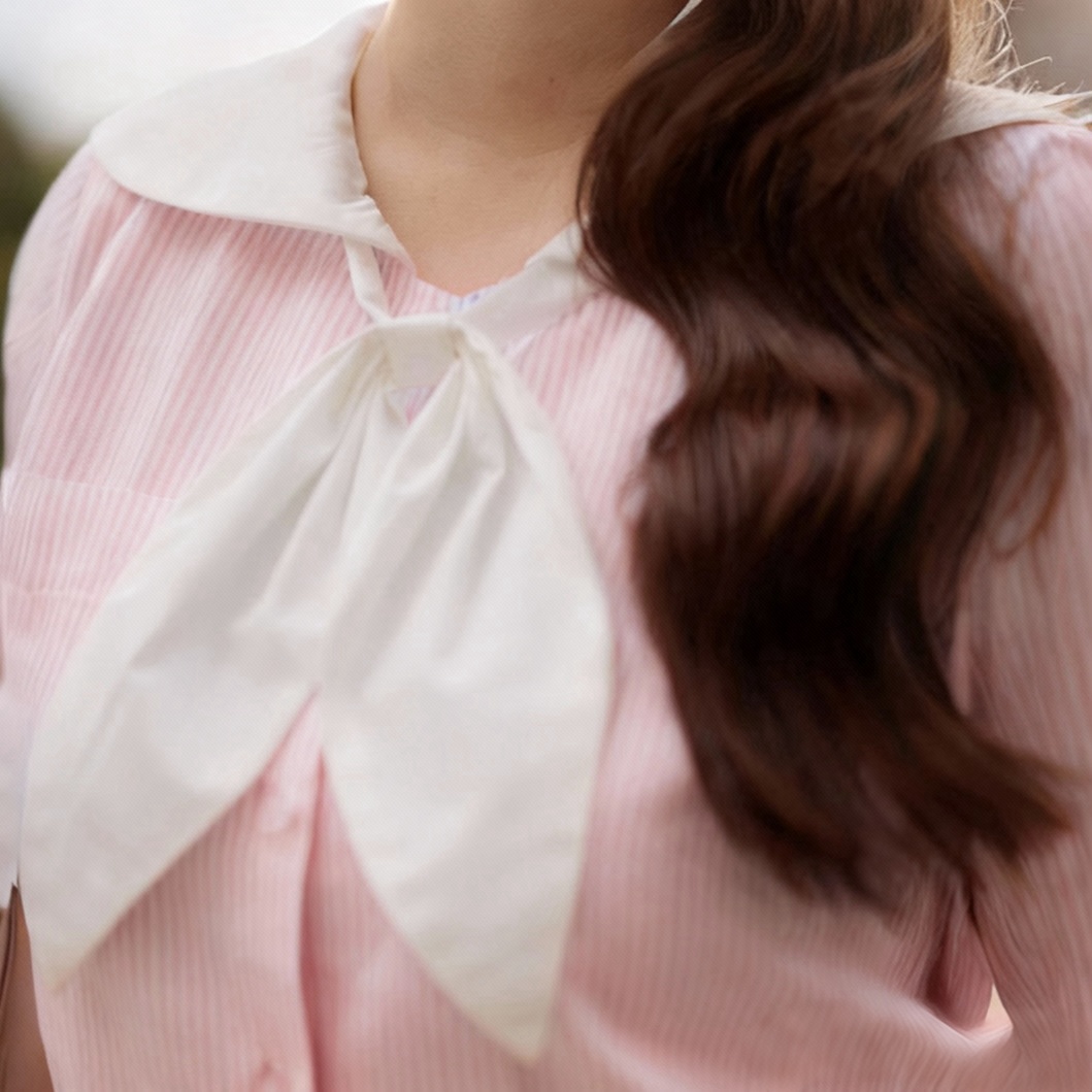 Áo sơ mi bigsize nữ 60kg - 100kg cổ thuỷ thủ nơ xinh hoạ tiết sọc phù hợp mặc đi làm, đi học, đi chơi