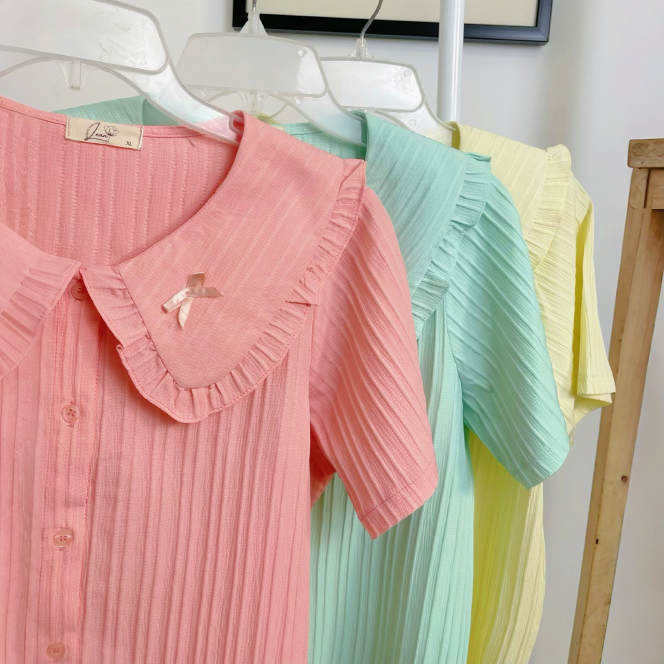 Aó sơ mi bigsize 60kg - 90kg vải gân sọc nơ cổ phù hợp mặc đi làm đi học