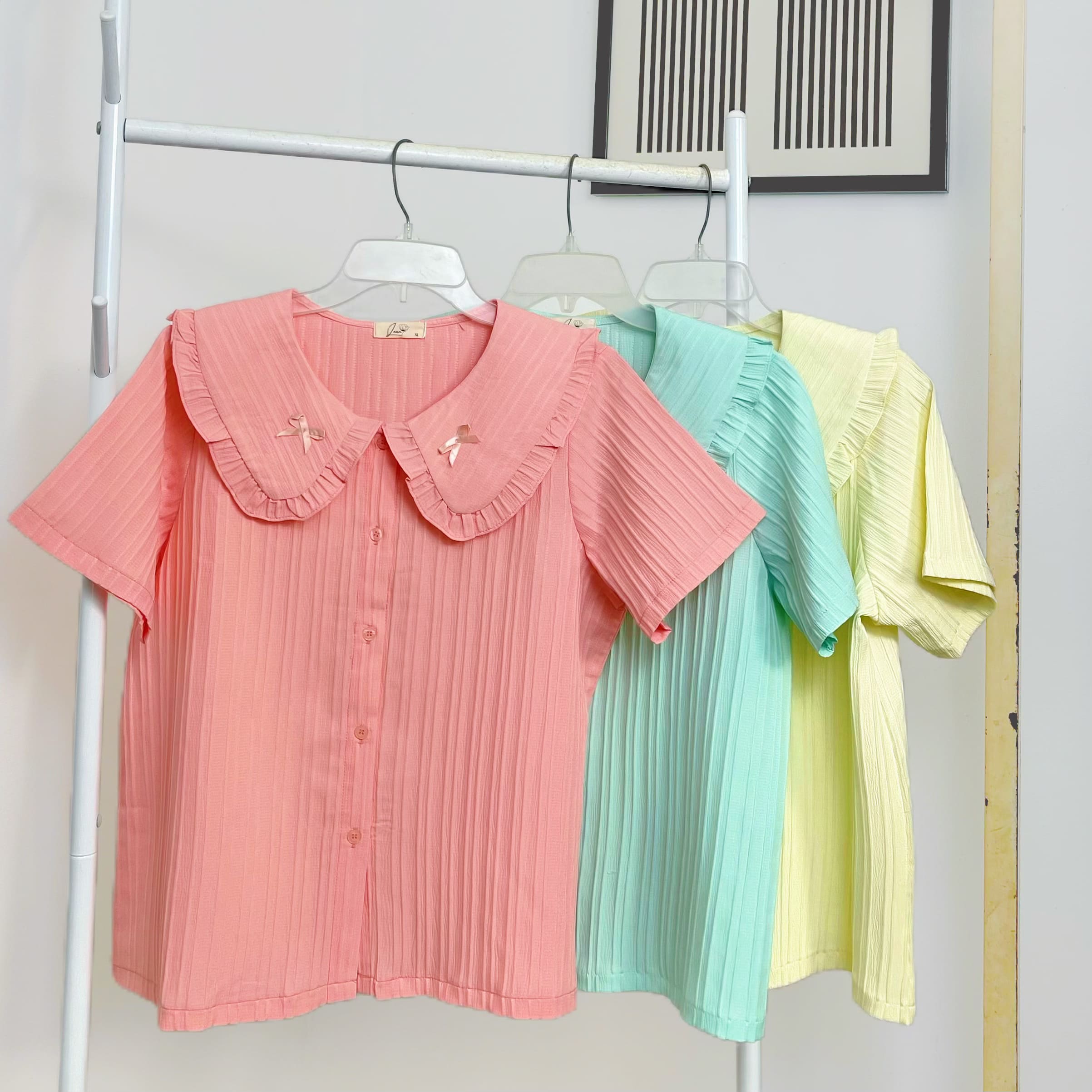 Aó sơ mi bigsize 60kg - 90kg vải gân sọc nơ cổ phù hợp mặc đi làm đi học