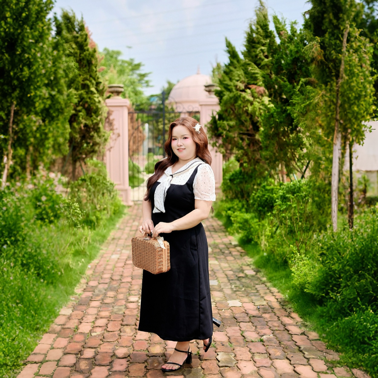 CA030032-Đầm công sở bigsize 60kg-100kg phối voan chấm bi phù hợp mặc đi làm, đi tiệc