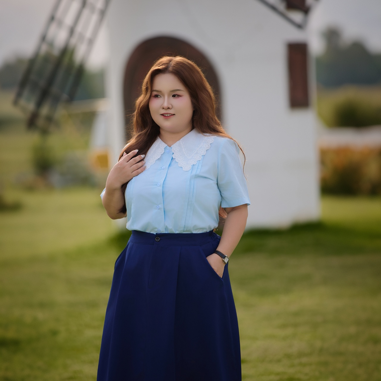 Áo sơ mi bigsize nữ 60kg - 100kg cổ phối ren phù hợp mặc đi làm đi học đi chơi