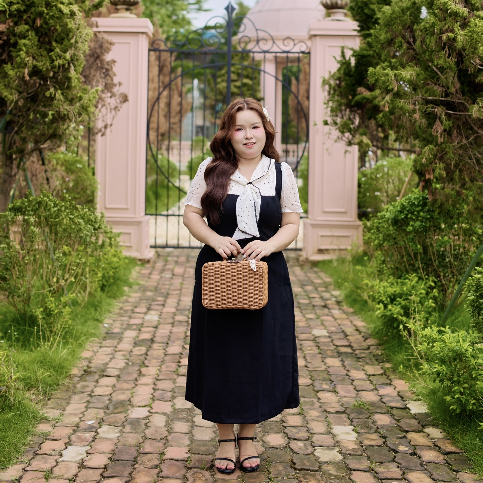 CA030032-Đầm công sở bigsize 60kg-100kg phối voan chấm bi phù hợp mặc đi làm, đi tiệc