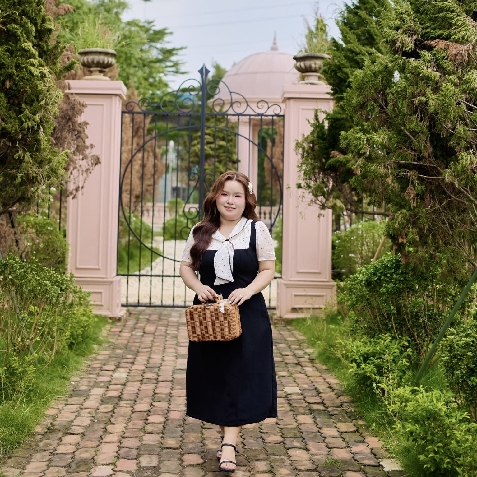 CA030032-Đầm công sở bigsize 60kg-100kg phối voan chấm bi phù hợp mặc đi làm, đi tiệc