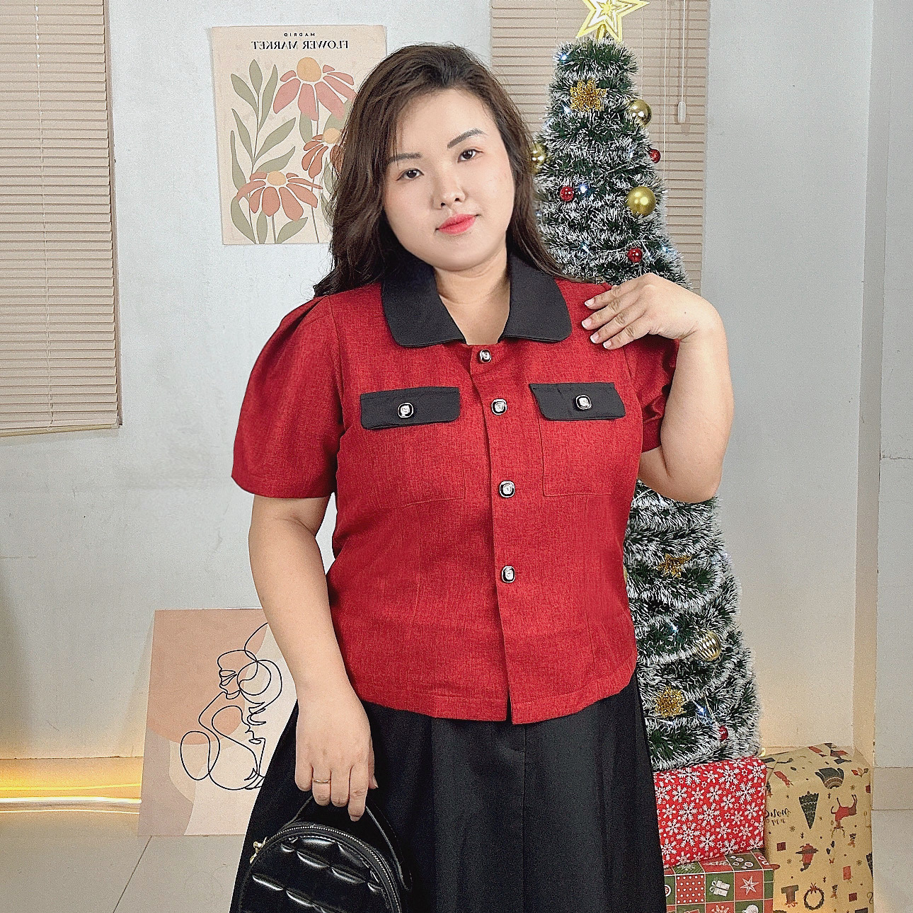 Áo sơ mi bigsize 60kg-95kg chất bố mềm cổ phối màu sang trọng