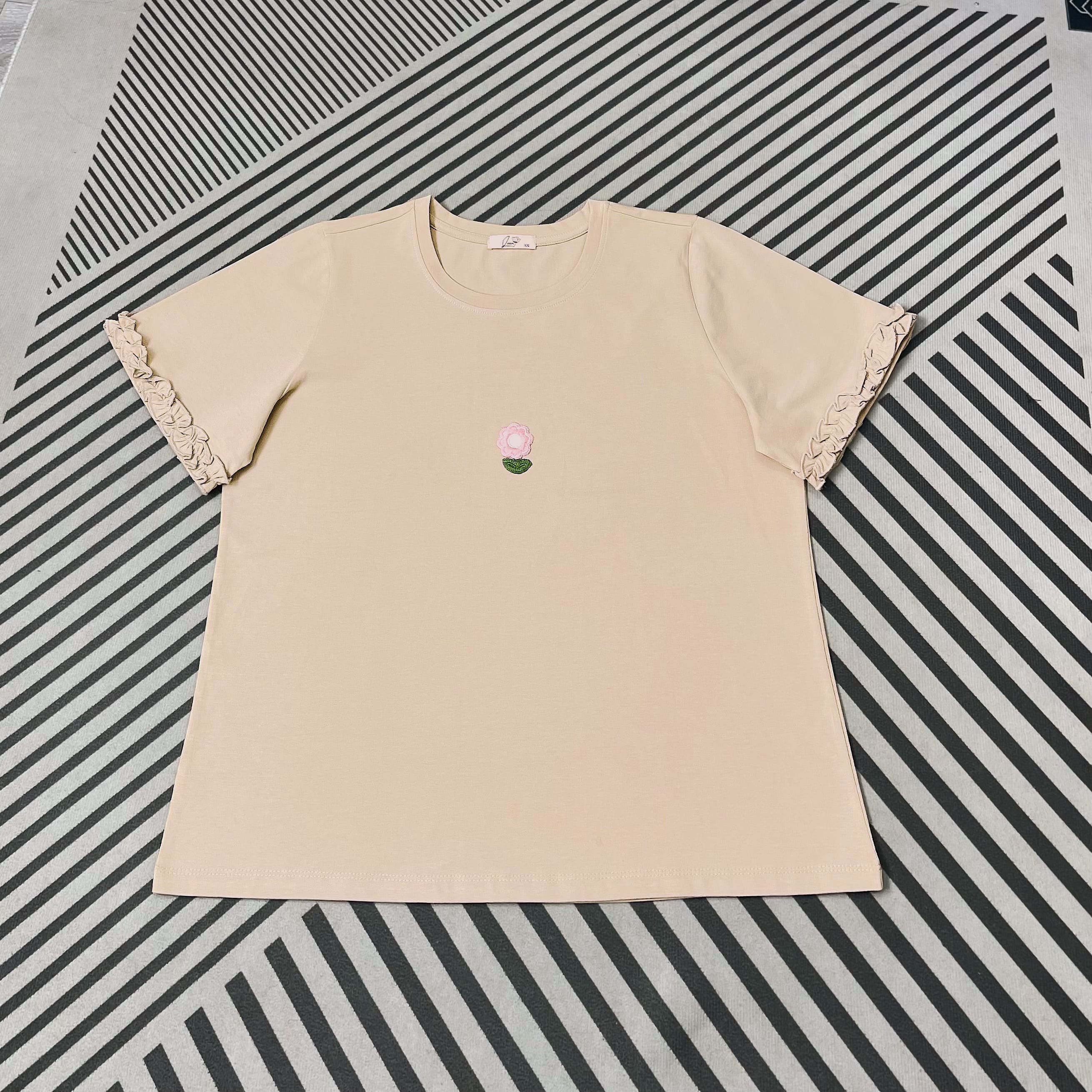 Áo thun bigsize nữ 60kg - 100kg đính hoa nổi tay bèo phù hợp mặc đi làm đi học đi chơi