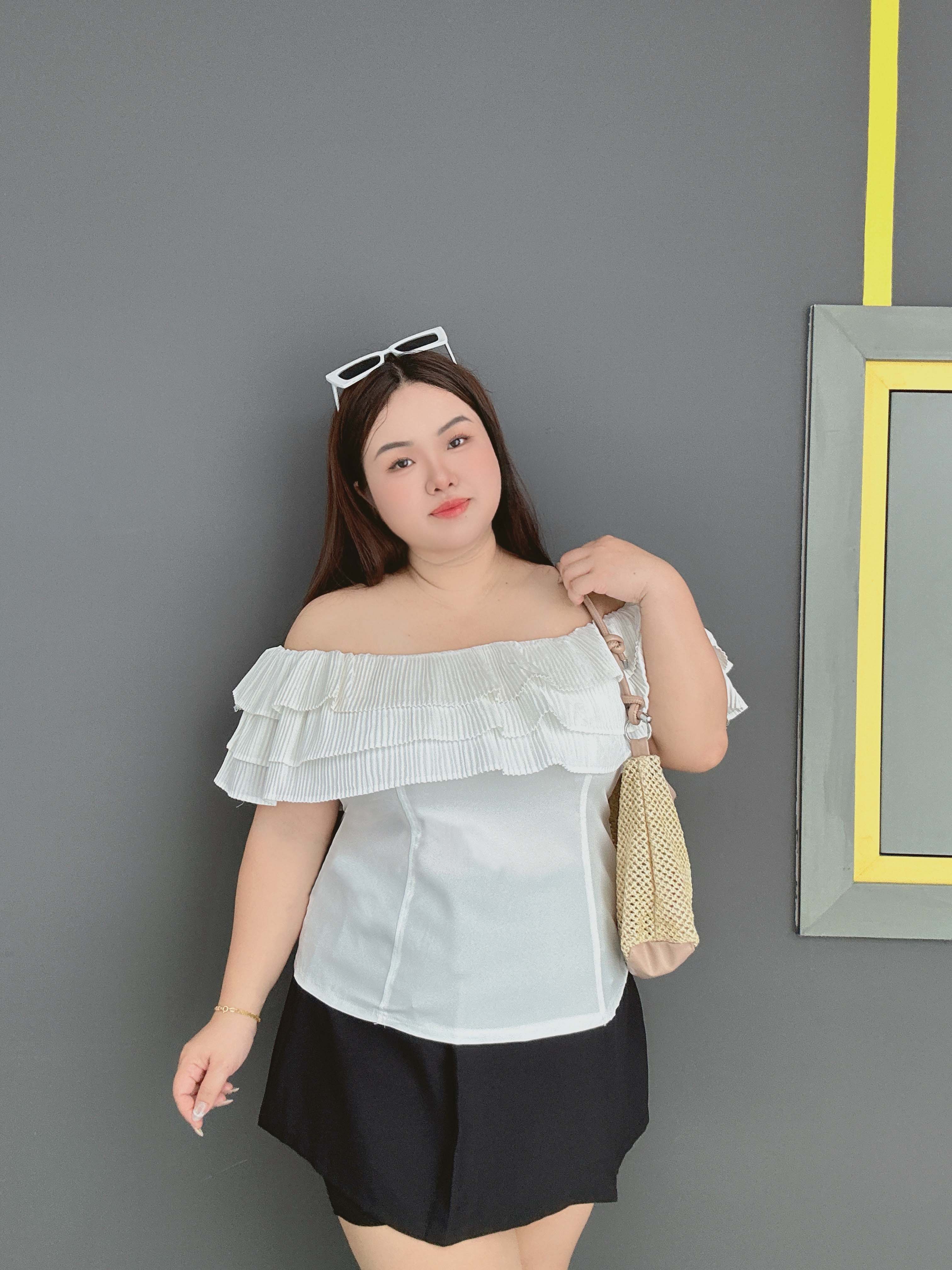 Sét bộ nữ áo trễ vai dập ly chân váy quần bigsize 60kg - 95kg phù hợp mặc đi tiệc , đi chơi